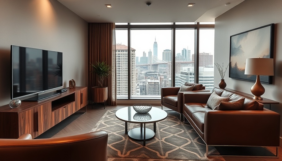 Contemporary Brooklyn living room with smart lighting and city view.