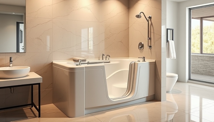 Modern walk-in tub for seniors in an elegant bathroom.