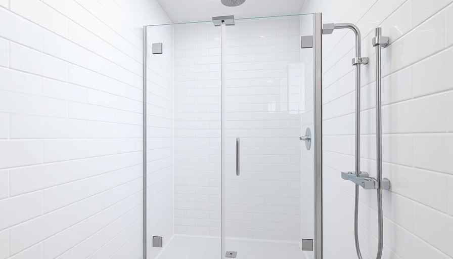 Affordable walk-in shower with sleek glass door and white tiles.