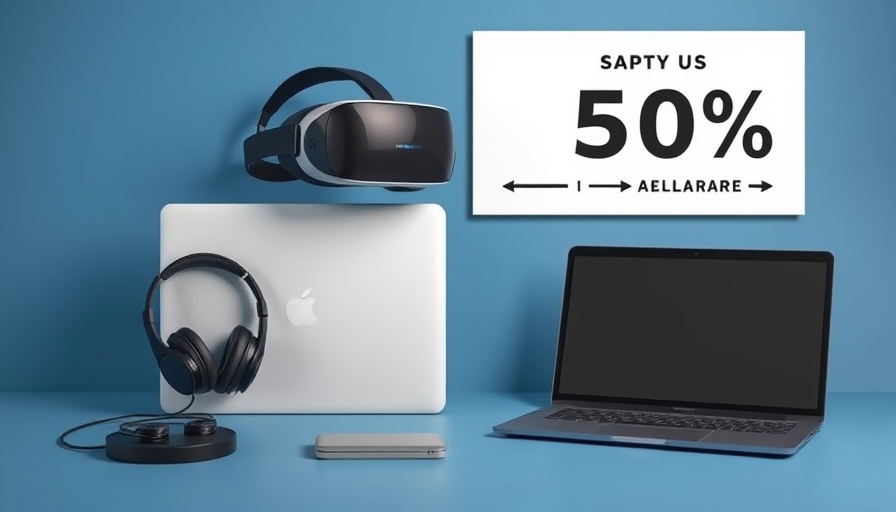 Modern electronic layout with discount, blue background.