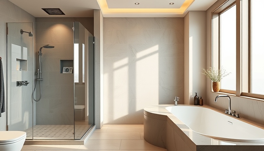 Modern bathroom with walk-in tub and shower, sleek design.