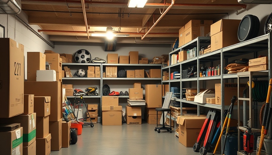 Brooklyn basement bar renovation concept, organized storage room with shelves.