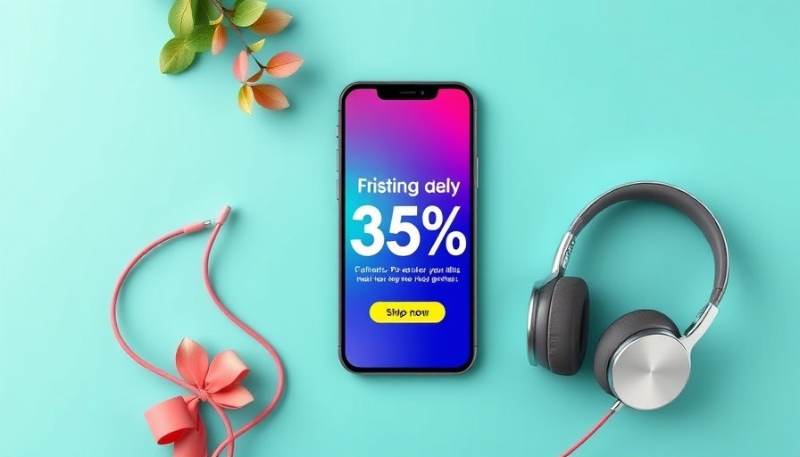 Promotional banner showcasing discount offer with smartphone and headphones.