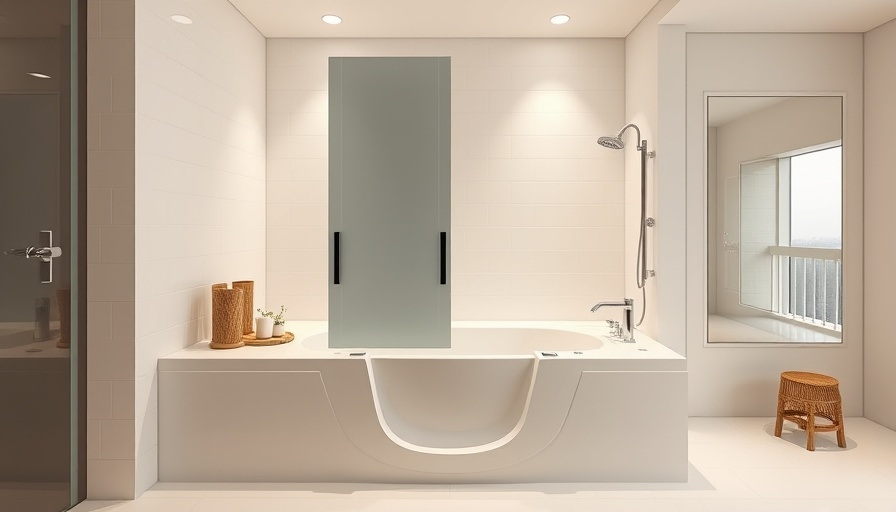Spacious walk-in tub with open door for seniors in modern bathroom.