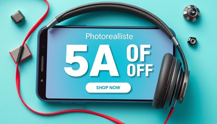 Promotional banner for Amazon discount with phone and headphones.