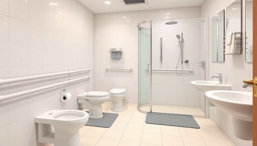 Bathroom with safety features, bright lighting and non-slip mats.