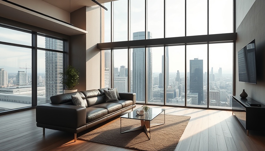 Bright modern living room with large windows and city view, emphasizing lighting and insulation upgrades.