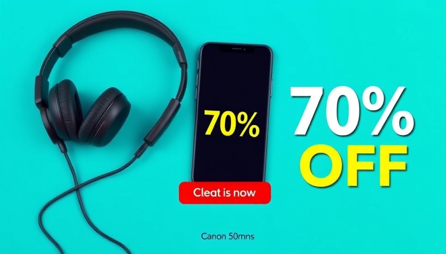 Vibrant banner ad with phone, headphones, discount on Amazon.