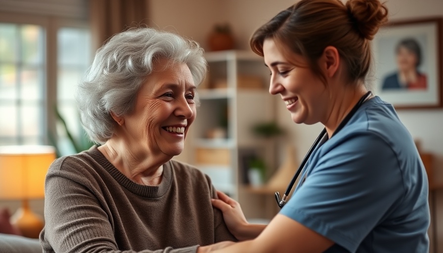 Gentle, caring caregiver assisting an elderly person.