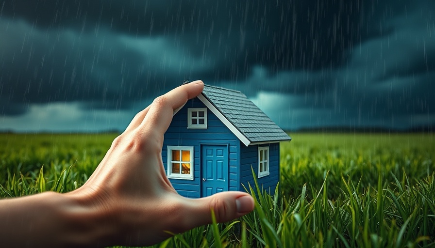 Hand shielding small house from rain, symbolizing safety.