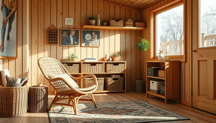 Smart Storage and Organization in a cozy wooden interior with a woven chair.