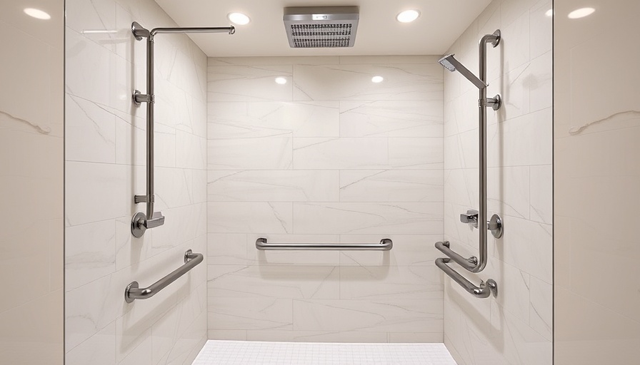 Modern ADA-compliant shower design with grab bars and bright lighting.
