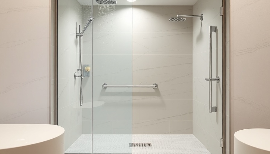 Modern walk-in shower with safety features in Toms River.