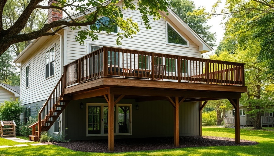 Brooklyn Basement Revolution: Elevated suburban home with a wooden deck.