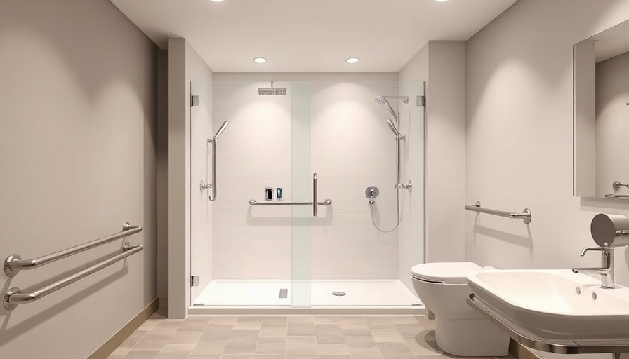 Modern accessible bathroom design with grab bars and non-slip flooring.