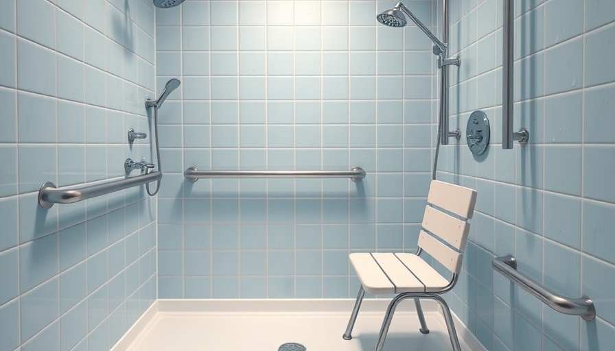 Modern accessible shower facilities with grab bars and seat.