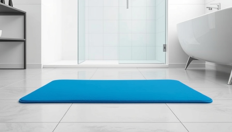 Blue anti-slip bath mat in a modern bathroom in Toms River.