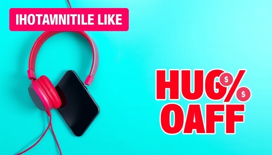 Vibrant banner of phone and headphones with 70% discount.