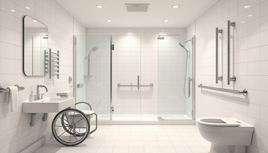 Accessible bathroom with modern design and safety features.