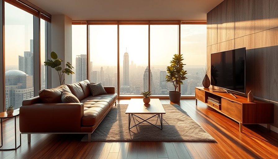 Modern living room with city view and natural lighting in Brooklyn