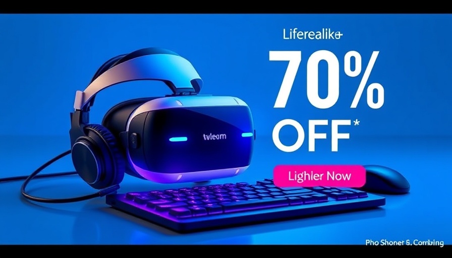 Smart Storage and Organization: Futuristic blue tech ad with VR and headphones.