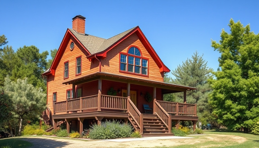 Charming red brick house with spacious deck for smart storage and organization.
