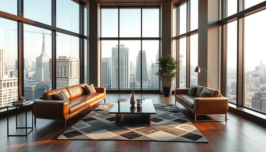Elegant living room interior with large windows in Brooklyn.