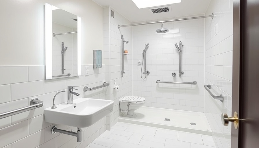 Modern ADA-compliant bathroom with handrails and accessible features.
