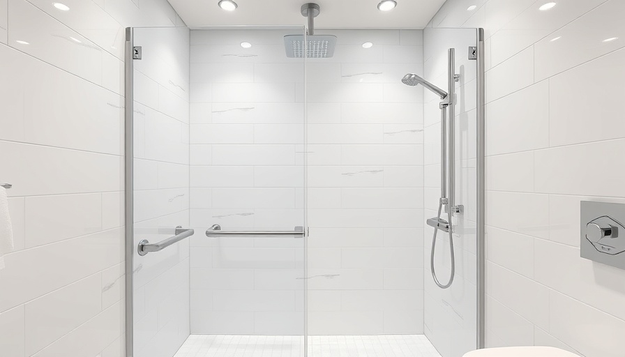 Modern barrier-free shower with accessibility handrails.