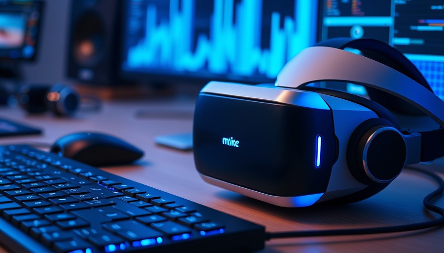 Tech gadget advertisement in blue overlay background.