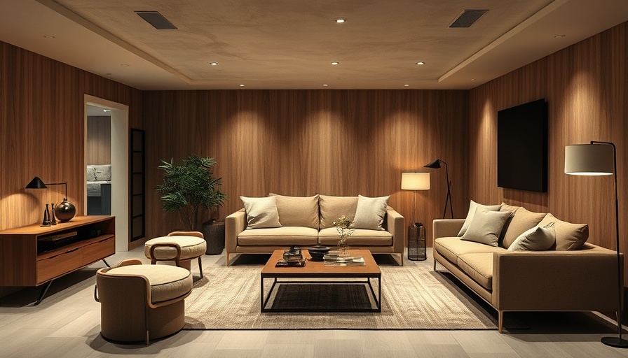 Modern basement furniture for Brooklyn renovation, sleek design.