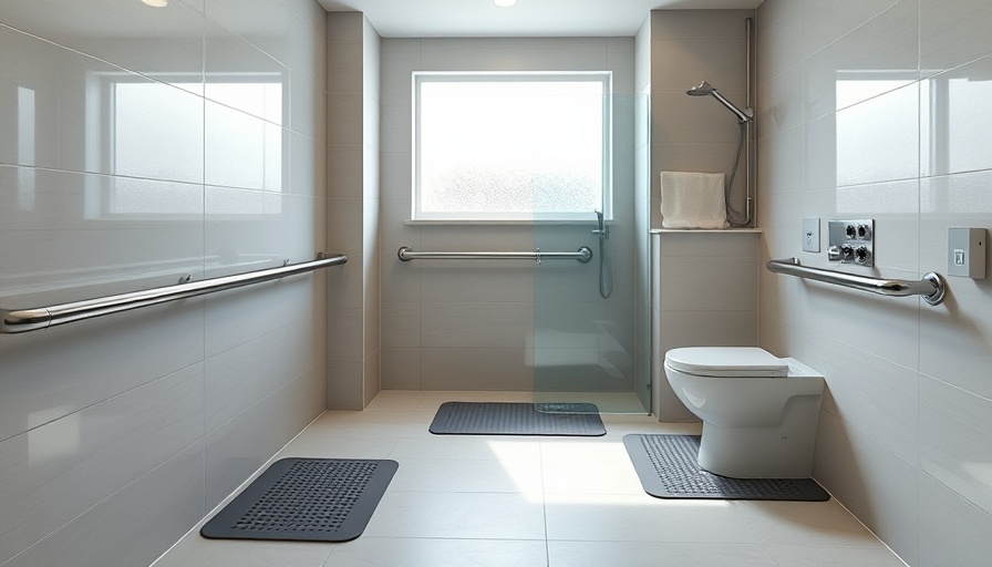 Modern bathroom showcasing safety tips with grab bars.