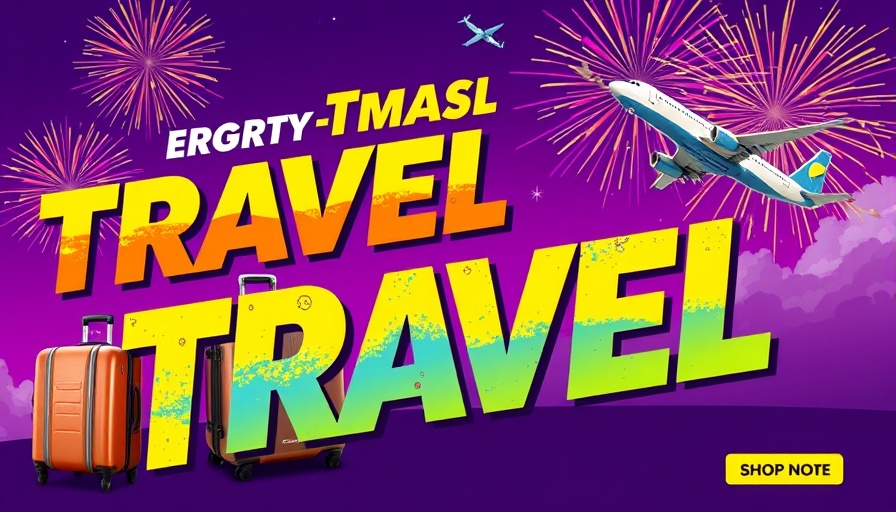 Colorful travel ad with plane and suitcases for a 50% Europe trip.