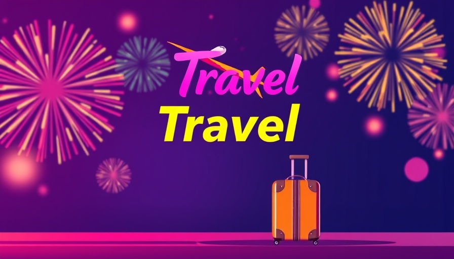 Travel promo banner with airplane and luggage illustration.