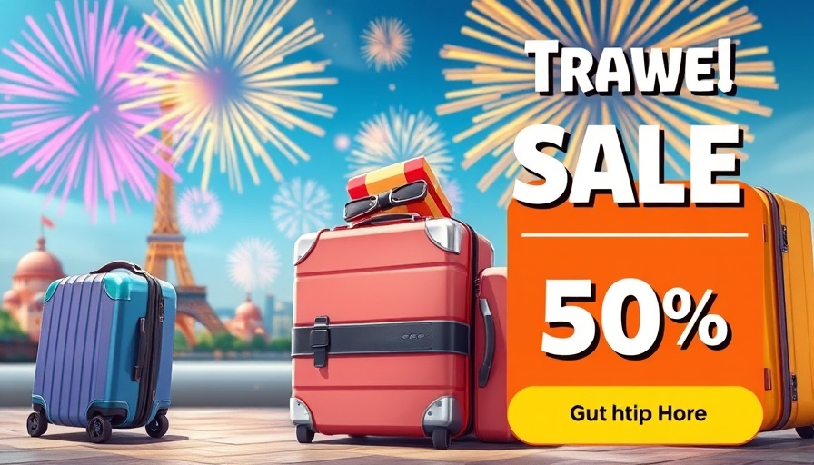 Travel to Europe ad with luggage and bright offer.
