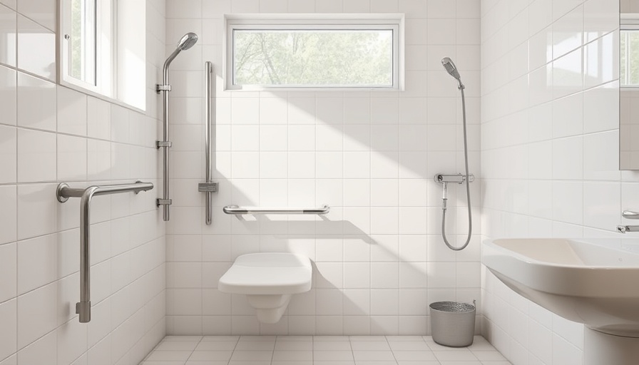 Bathroom with occupational therapy safety features, bright lighting.