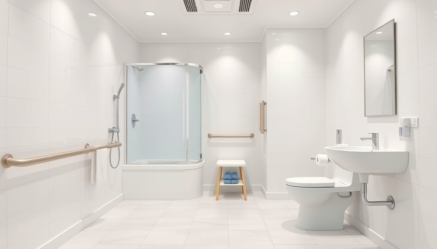 Modern bathroom safety features including grab bars.