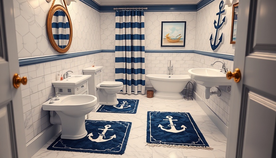 Anchor bathroom rugs in a nautical-themed setting.