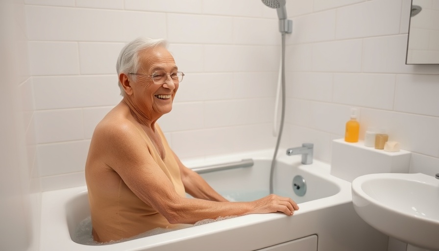 Senior using walk-in bathtub to ease bath time.