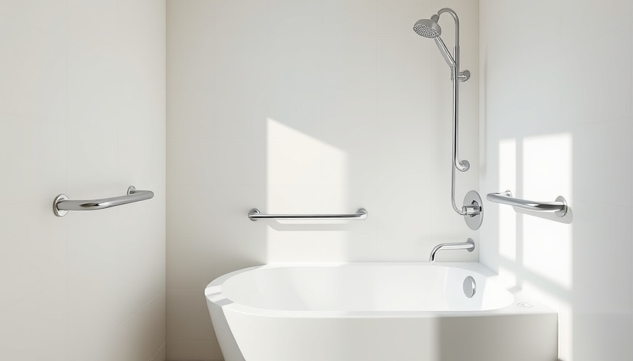 Modern bathroom with chrome grab bars in Toms River NJ.