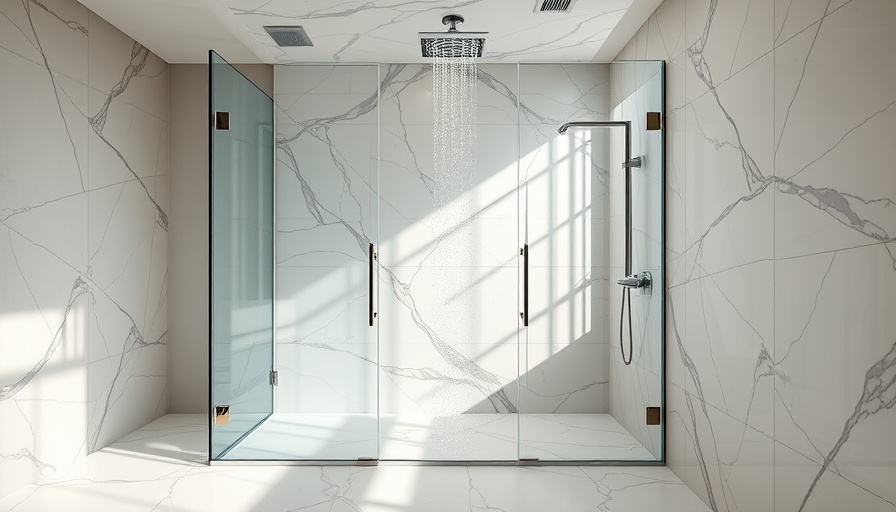 Modern walk-in shower design with sleek glass panels and marble tiles.