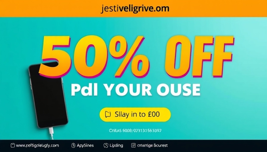 Promotional banner showing smartphone and headphones with discount.