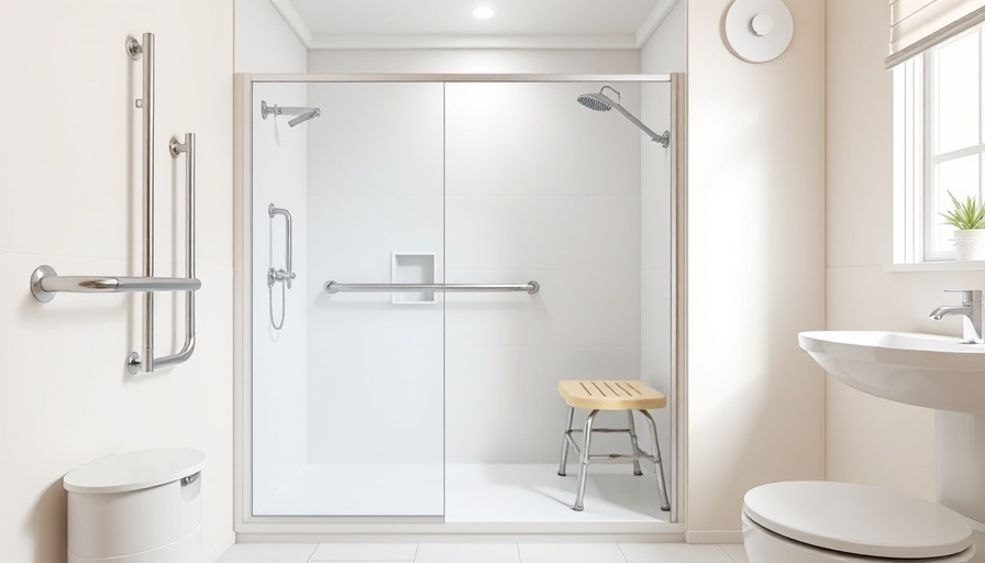 Modern bathroom with senior shower safety features.