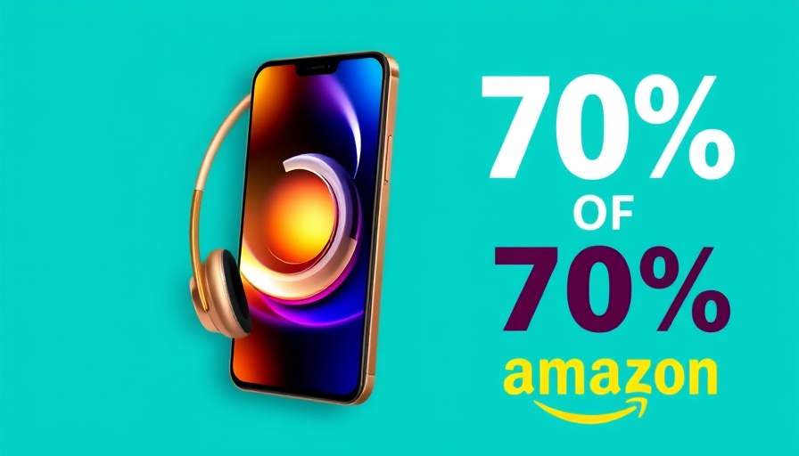 Ad banner with smartphone and headphones promoting discounts.