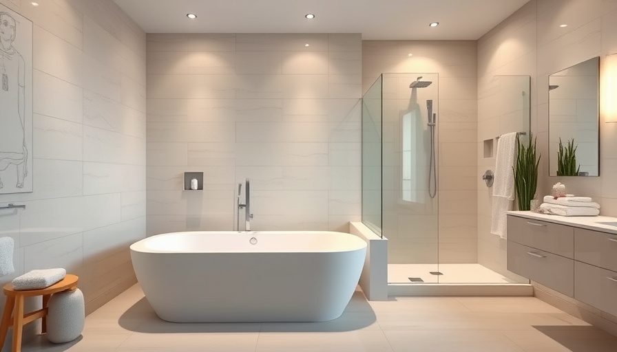 Modern bathroom design with walk-in tub and glass shower.