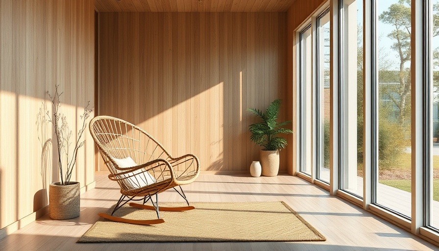 Modern Brooklyn basement conversion with wicker chair and soft light.
