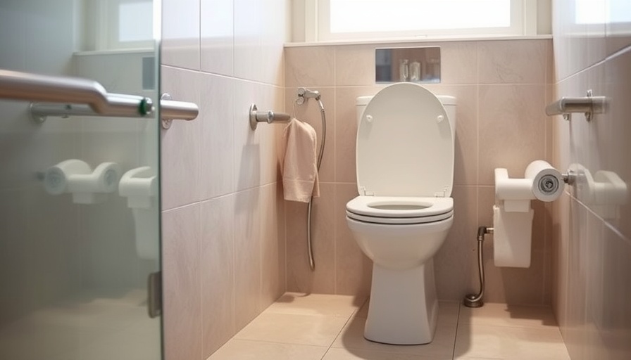 Senior-friendly bathroom with safety toilet modifications.