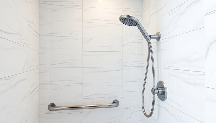 Modern accessible roll-in shower with ADA compliant features.