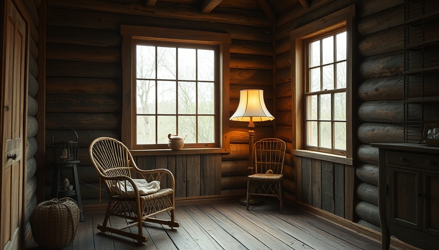 Rustic room with wicker chair and unique decor, cozy light.