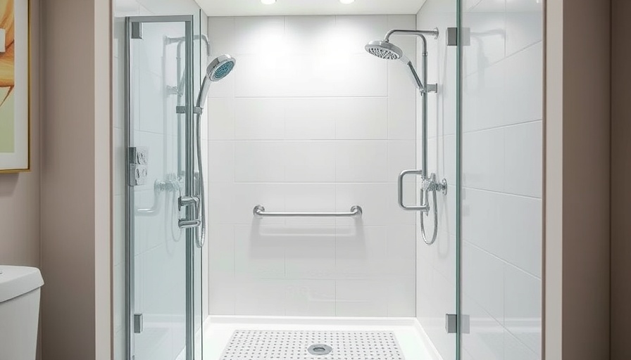 Modern accessible roll-in shower with ADA features and sleek design.